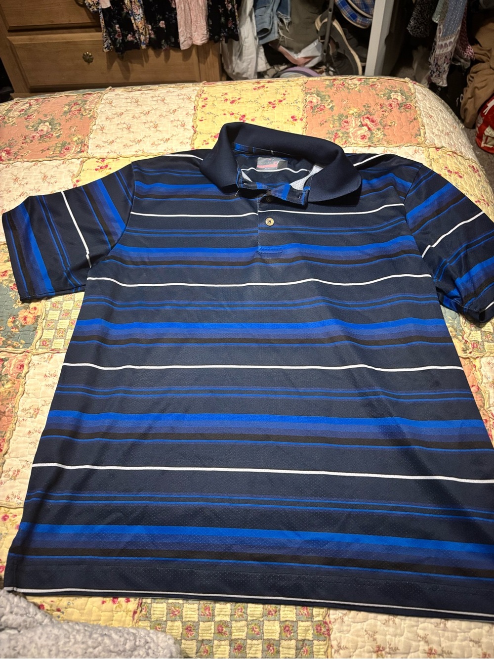 Grand Slam Men's Striped Polo in Navy and Royal Blue